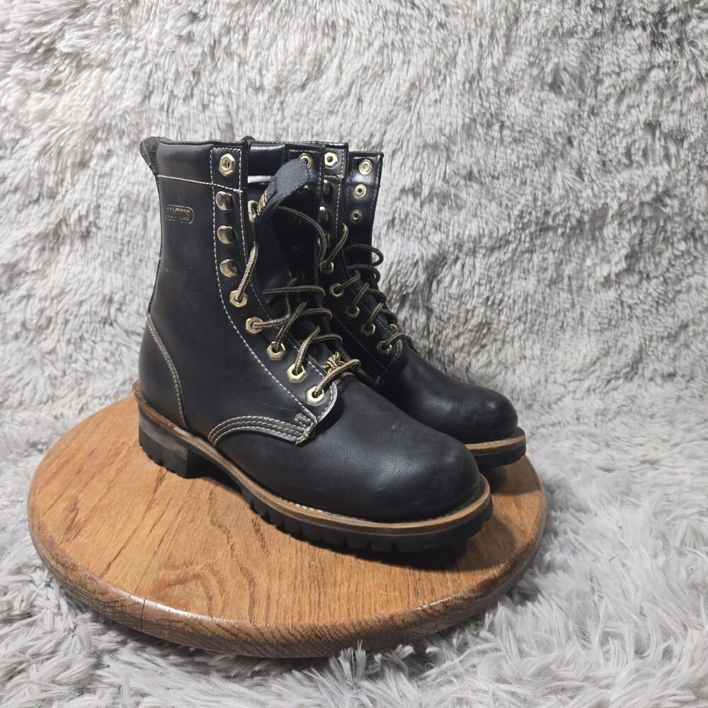 Ramrods Mens Vintage Combat Boots Black Steel Toe Lace Up Size 7.5 Outdoor Retro